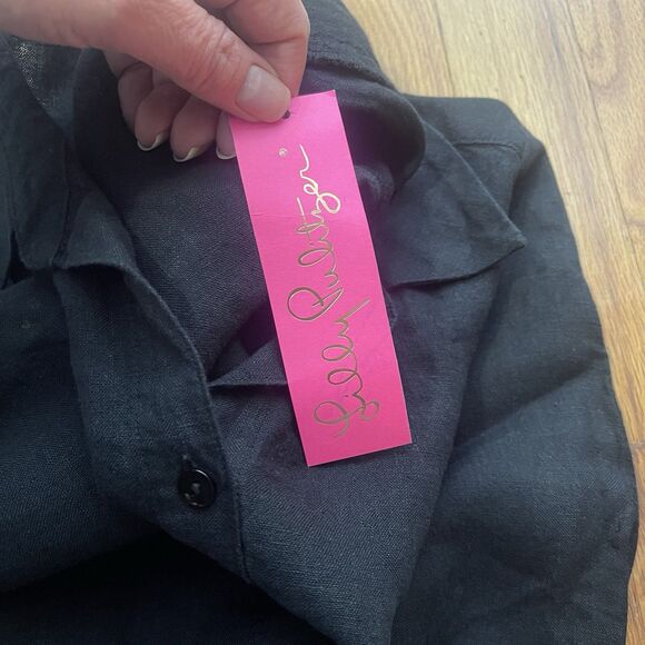 LILLY PULITZER Bethanne Linen Shirt Dress Size 0 Onyx Black NEW No Belt Coastal - Picture 9 of 11